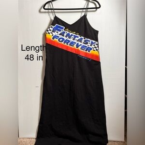 Urban Revivo Maxi Dress Black Graphic w Chain Straps and Side Slit sz 8